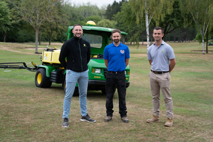 Jacob Shellis (left) with Steve Hardy from TLGC and Mark O'Meara John Deere Territory Manager
